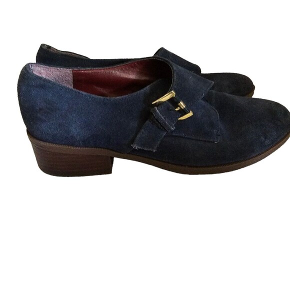 TOMMY HILFIGER Shoes‎ blue Suede Bettina Buckle Loafers Heels Leather 8.5 - Picture 2 of 5